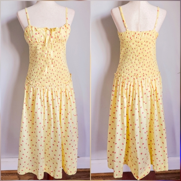 Free People, New, Lavender Daze Strawberry Lemon Smocked Midi Dress, Size Small - Picture 2 of 14